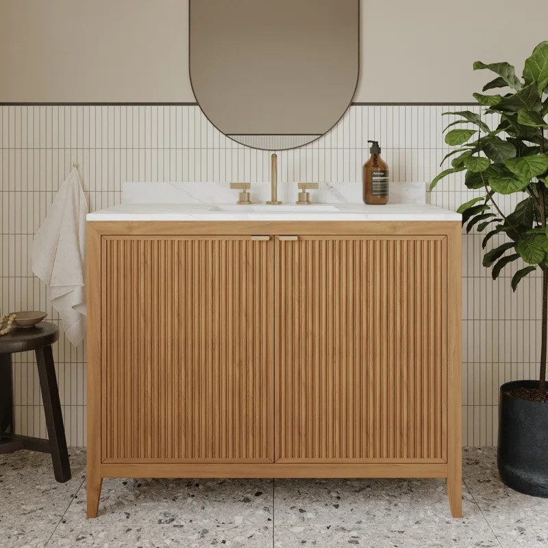 Kendal Reeded 42" Light Oak Bathroom Vanity with Cultured Marble Countertop | Wayfair North America