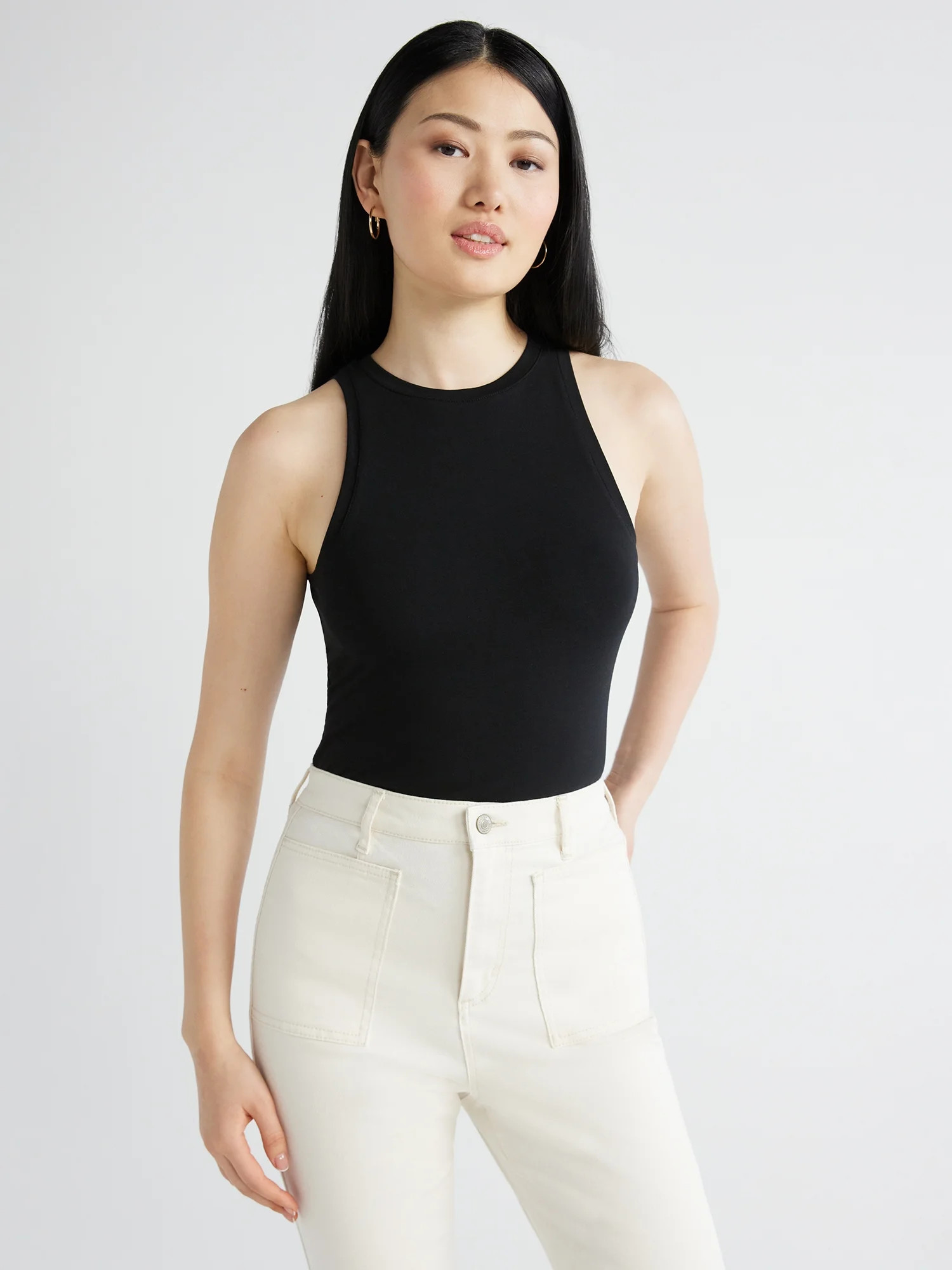 Scoop Women’s Ultimate Cotton Jersey Fitted High Neck Baby Tank Top, Sizes XS-XXL | Walmart (US)