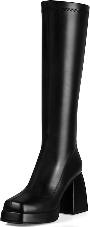 HEIFIN Women's Go Go Boots Knee High Boots Platform Square Toe Chunky Block Heeled Boots with Zip... | Amazon (US)