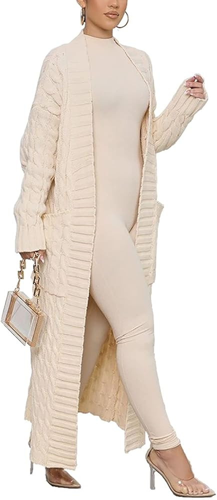 Molisry Women's Long Sweater Cardigans Open Front Long Sleeve Knit Chunky Loose Outwear with Pock... | Amazon (US)