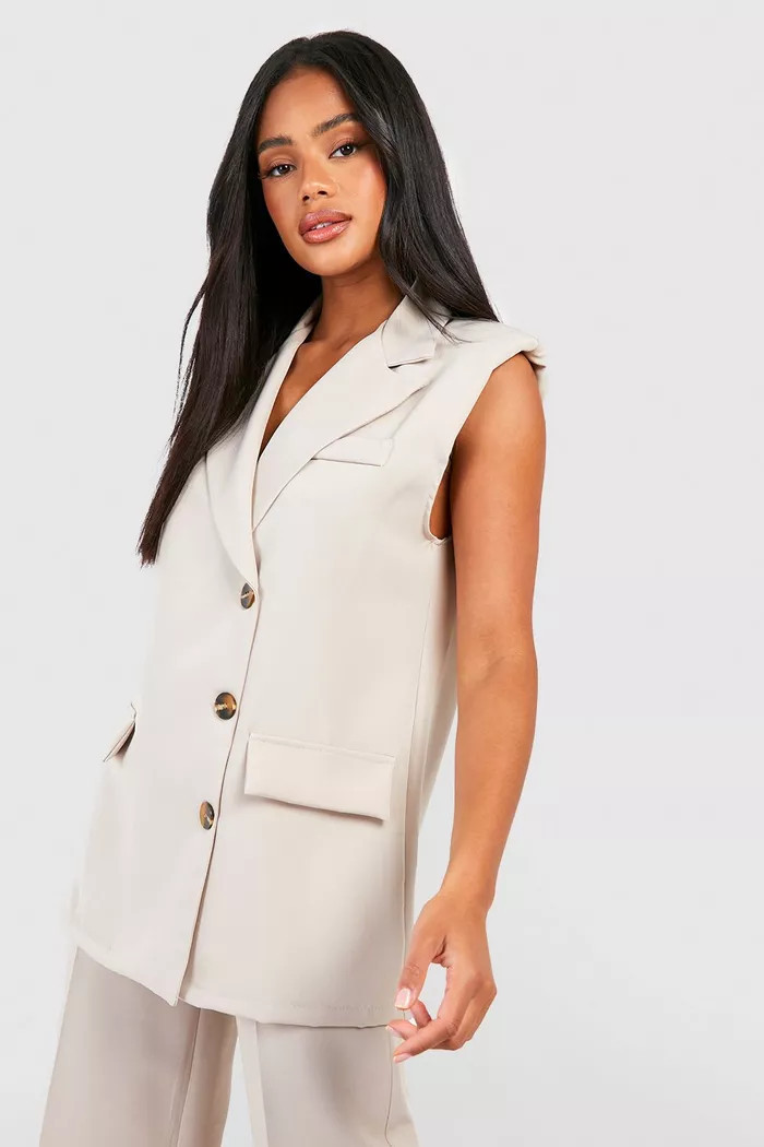 Longline Mock Horn Button Sleeveless Blazer | Boohoo.com (UK & IE)