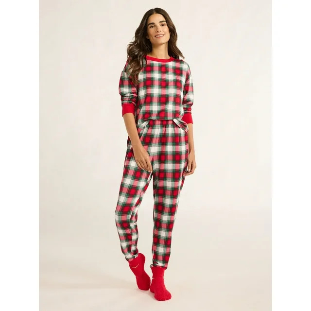 Joyspun Women's Plaid Top, Joggers and Socks Pajama Gift Set, 3-Piece, Sizes S-3X | Walmart (US)