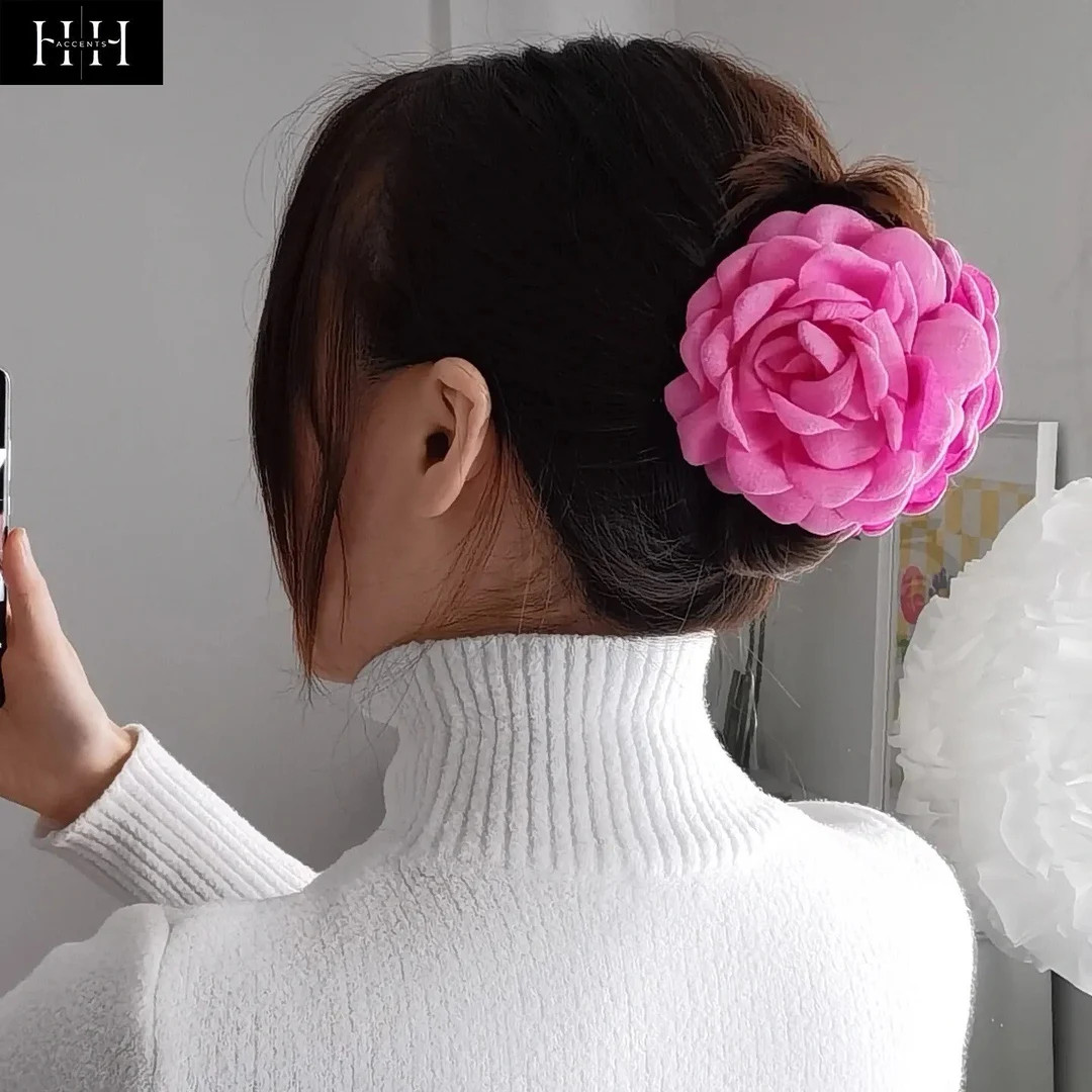 Flower Hair Clip, Floral Hair Claw, Pink Boho Hair Clip, Solid Hair Accessories, French Style Hai... | Etsy (US)