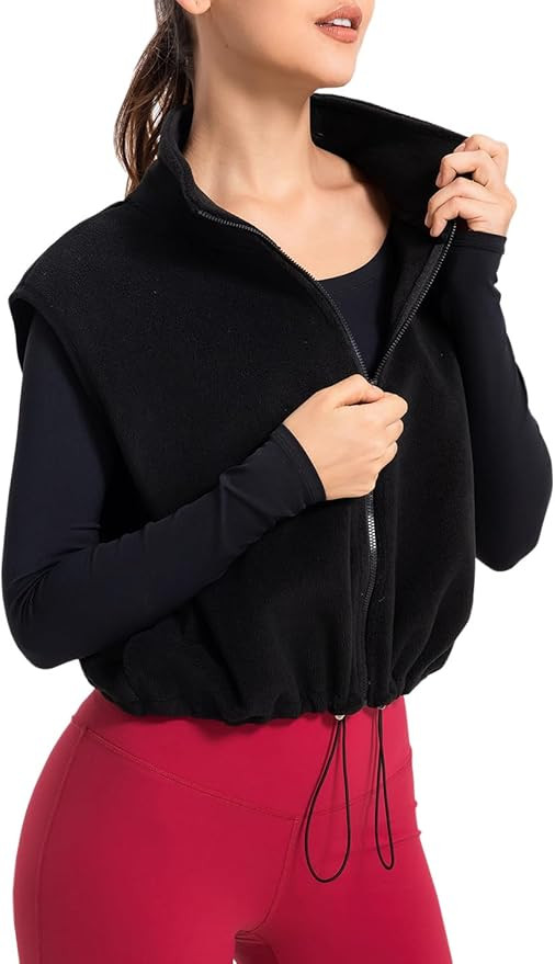 Women's Full Zip Fleece Short Vest Warm Winter Sleeveless Stand Collar Sherpa Crop Coat | Amazon (US)