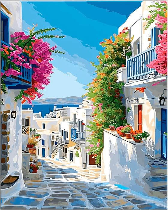 Number Artist Aegean Steps Paint by Numbers Kit for Adults Beginner \u2013 DIY Acrylic Painting b... | Amazon (US)