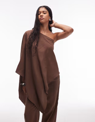 ASOS DESIGN modal one shoulder draped top in chocolate | ASOS | ASOS (Global)