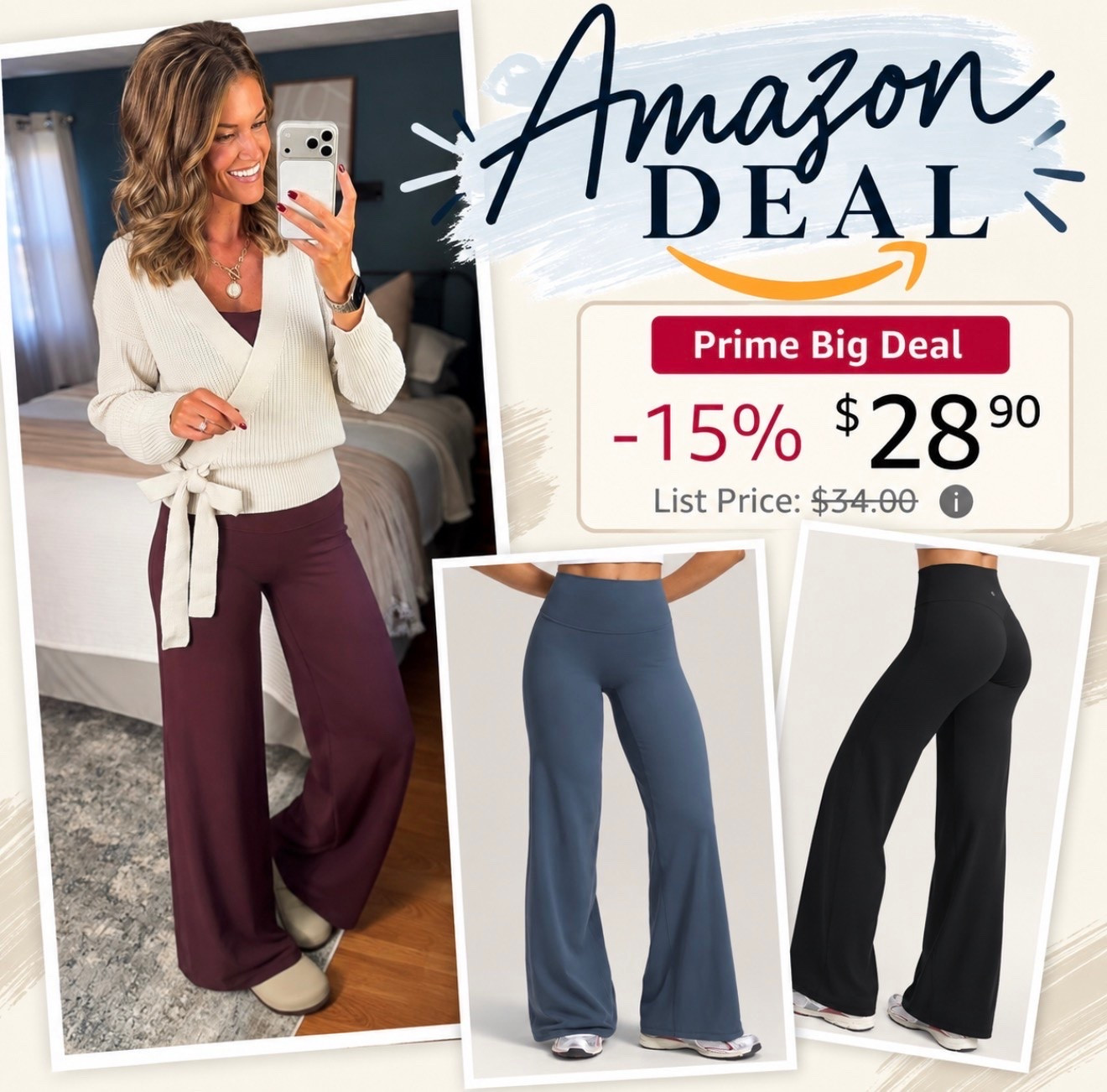 Yoga pants available in length options and NO front seam!!! 
Wearing medium 
Top/ small