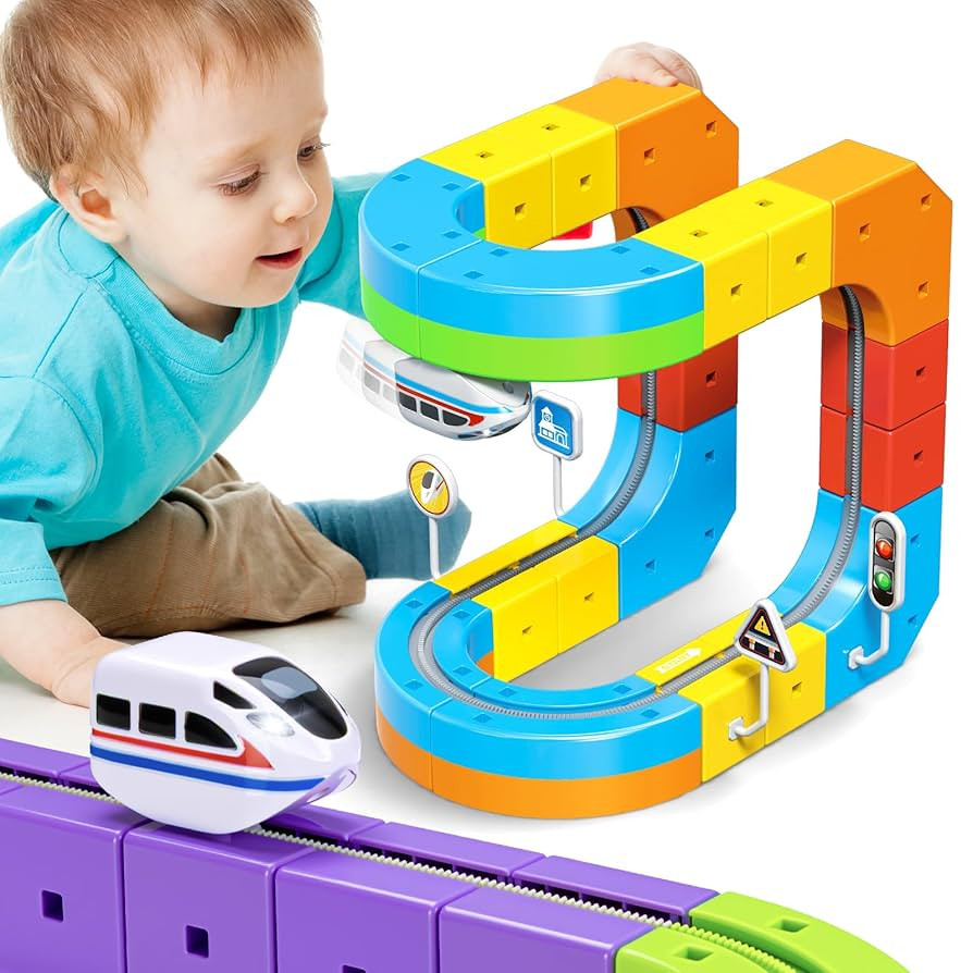 KlickRail™ Electric Train Set Flexible Race Track for Kids 4 6 7 8, 32 Pcs Car Track for Toddle... | Amazon (US)