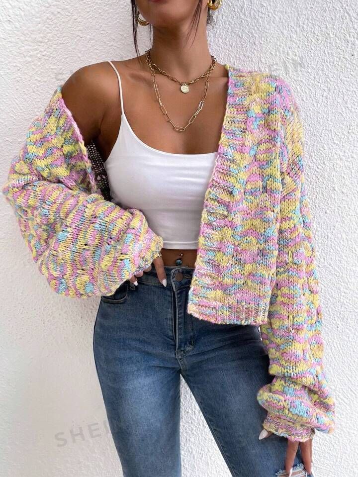 SHEIN Frenchy Women\ Fashionable And Versatile Multicolor Knitted Cardigan For Vacation Party | SHEIN