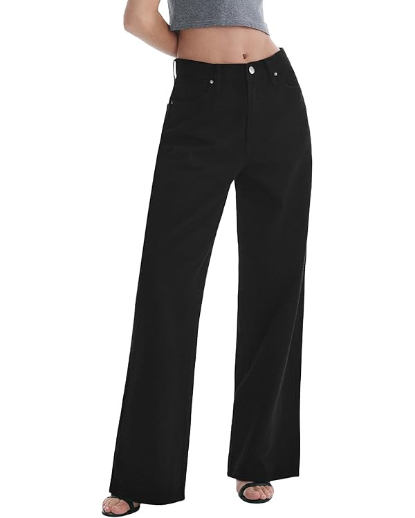Women's Adjustable Wasit Wide Leg Jeans Baggy High Waisted Jeans Y2K Casual Trendy Denim Pants | Amazon (US)