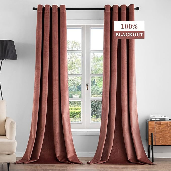 100% Blackout Velvet Curtains 96 Inches Long Dusty Rose Curtain Drapes Darkening Thermal Insulate... | Amazon (US)