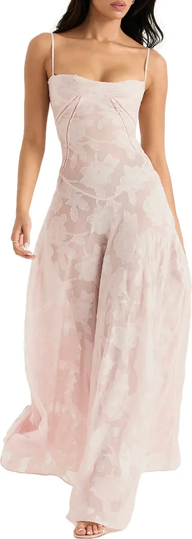 Seren Blush Sheer Lace-Up Back Gown | Nordstrom