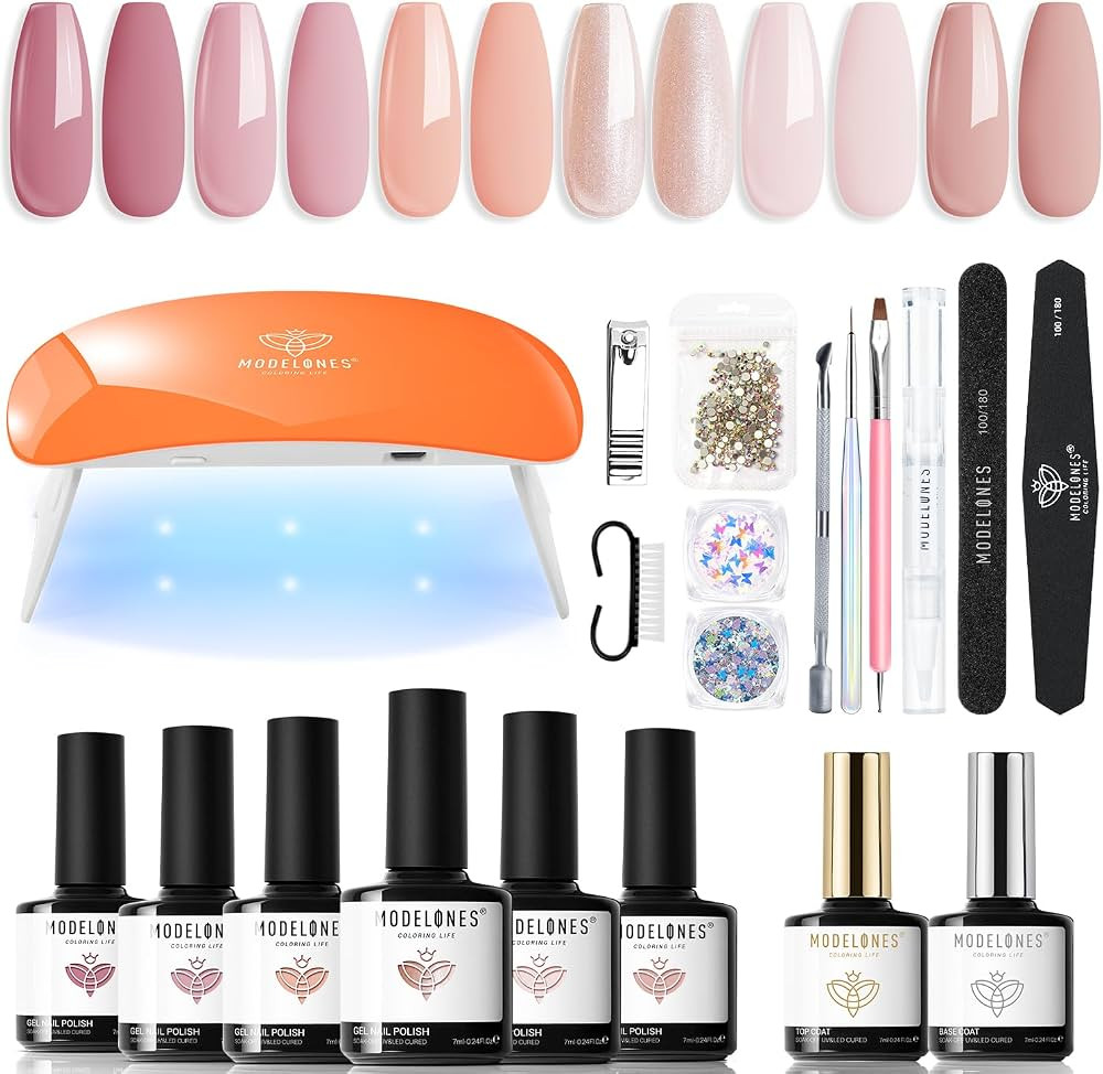 Modelones 20 PCS Gel Nail Polish Kit With U V Light Portable Dryer Lamp - 6 Cashmere Nude Pink Na... | Amazon (US)