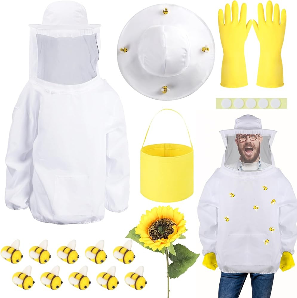 Halloween Beekeeper Costume Set Include Beekeeper Jacket Wool Felt Bees Gloves Felt Bucket Sunflo... | Amazon (US)