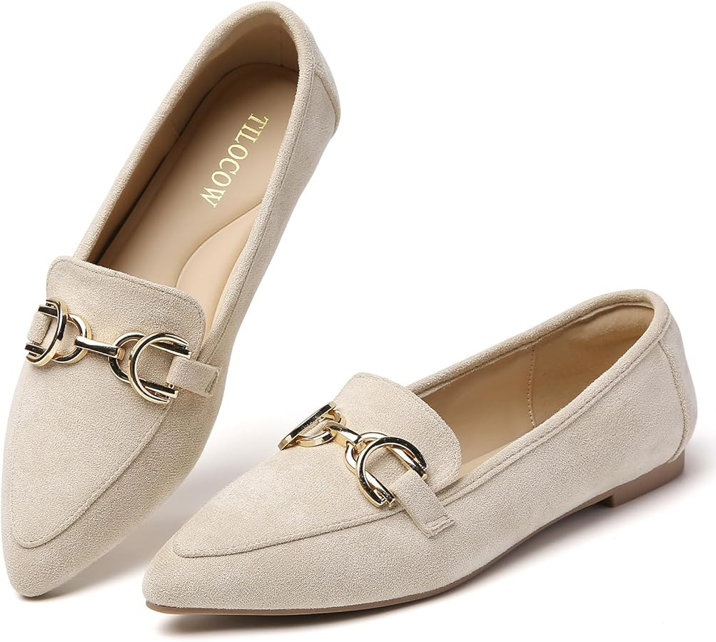 Tilocow Metal Chain Loafers Flats for Women Pointed Toe Slip on Flats Comfortable Fashion Work Bu... | Amazon (US)