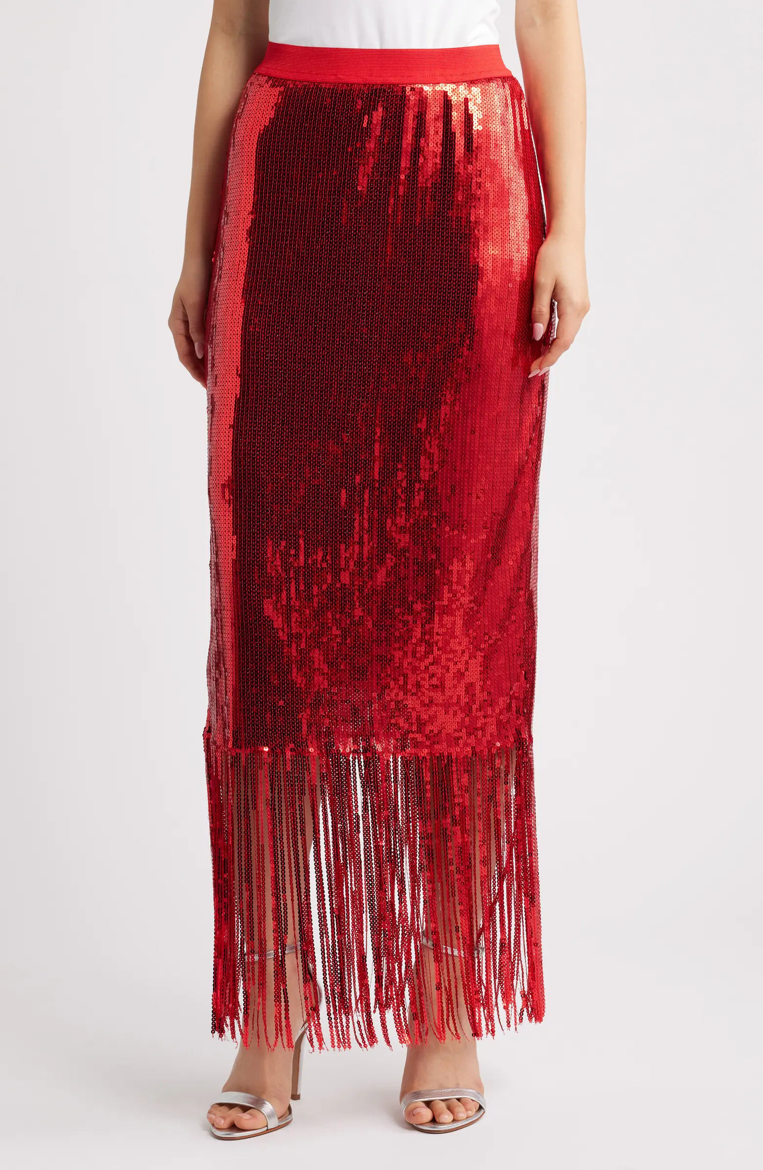 ICHI Ihmollia Sequin Fringe Skirt | Nordstrom | Nordstrom