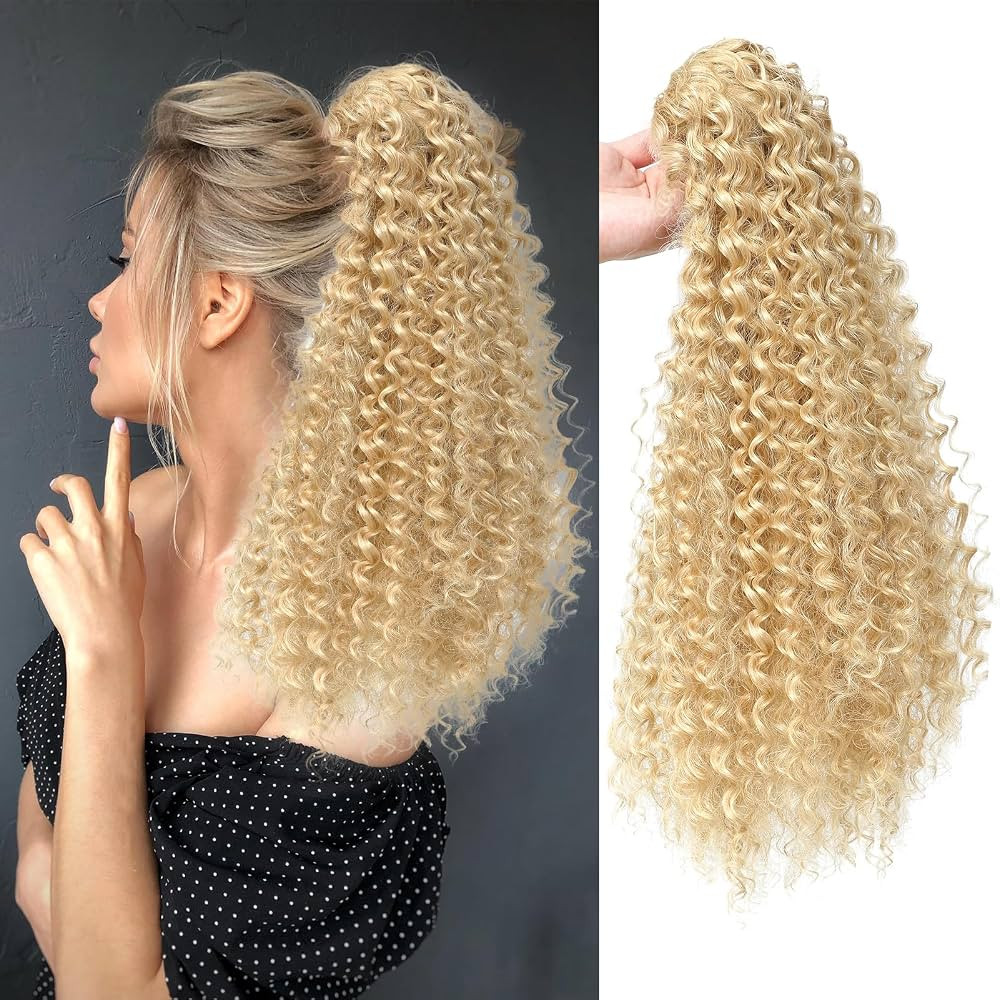 Ponytail Extension Curly Drawstring Ponytail Honey Blonde 20 Inch Clip in Synthetic Natural Soft ... | Amazon (US)