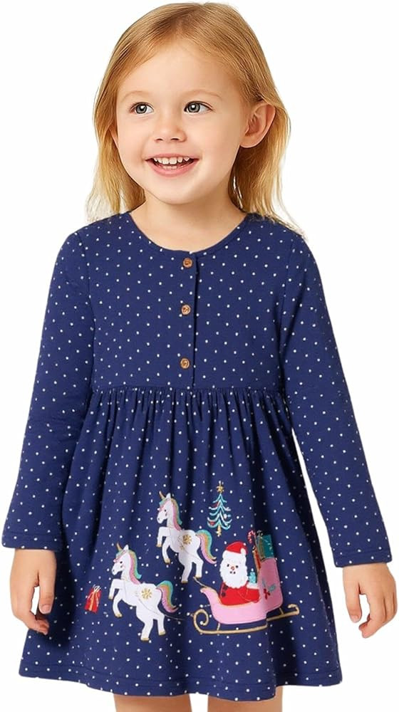 HILEELANG Toddler Girl Long Sleeve Dress Cotton Casual Jersey Shirt Playwear Applique Dress | Amazon (US)