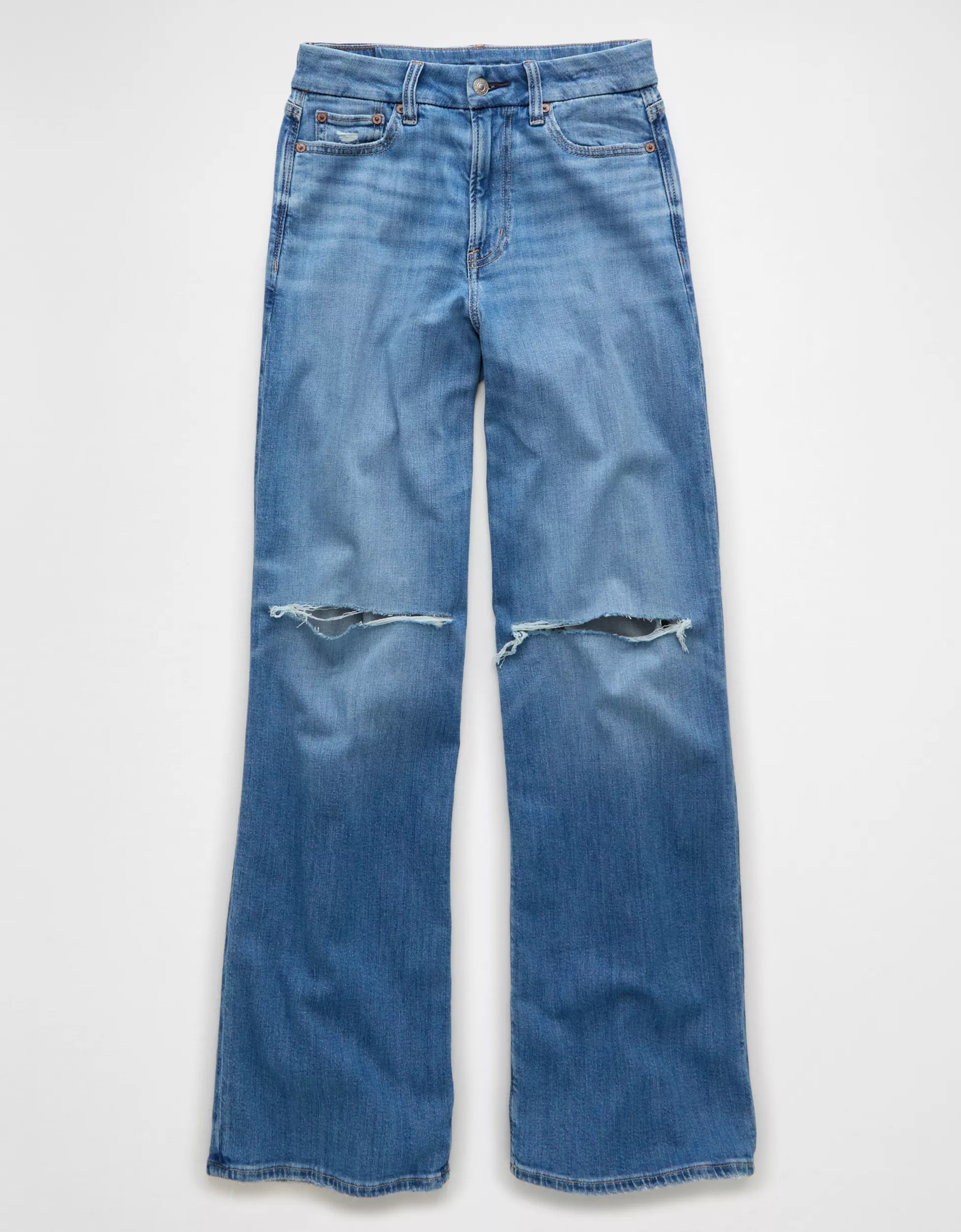 AE Dreamy Drape Stretch Curvy Super High-Waisted Baggy Wide-Leg Jean | American Eagle Outfitters (US & CA)