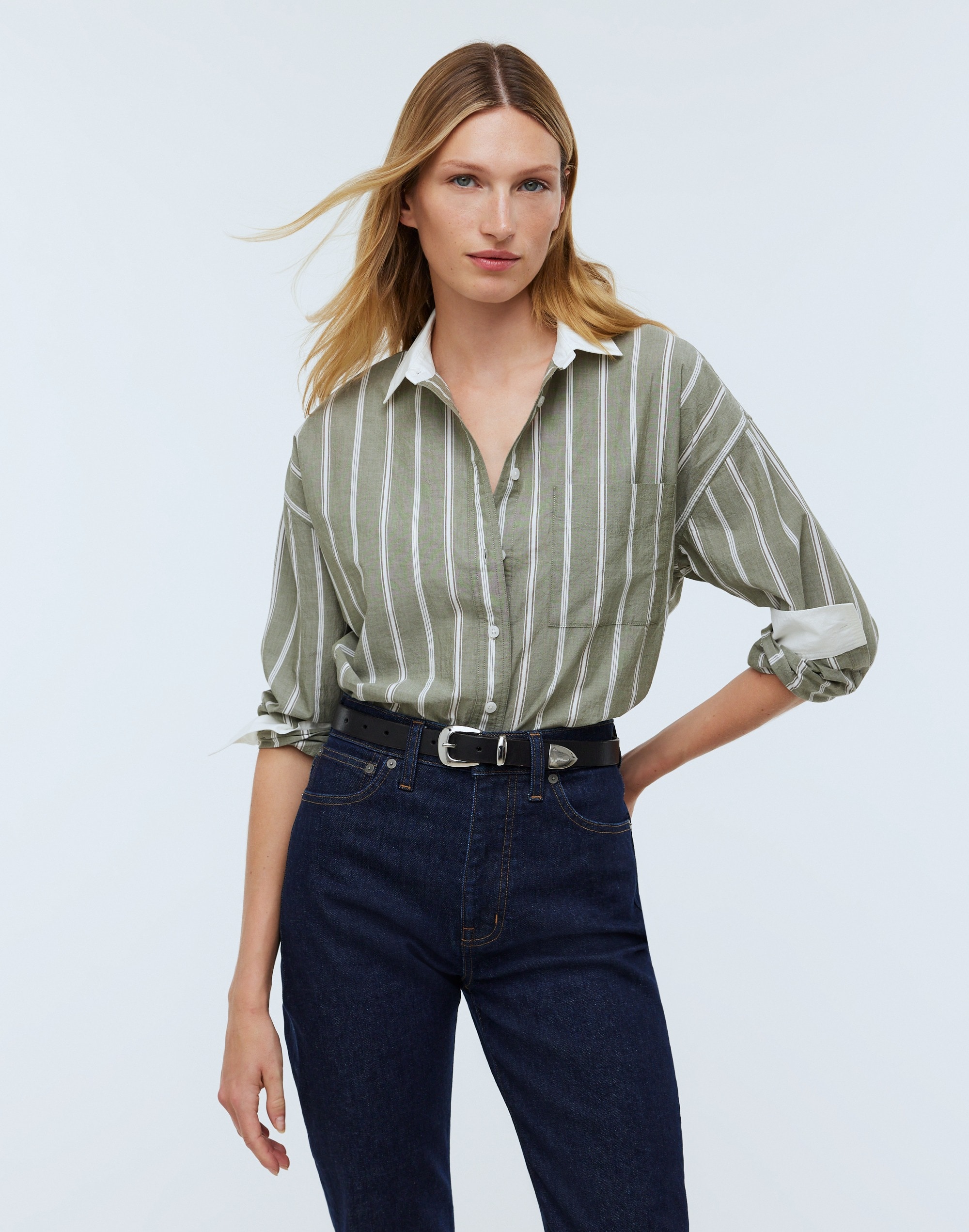 The Oversized Straight Hem Shirt in Stripe Signature Poplin | Madewell