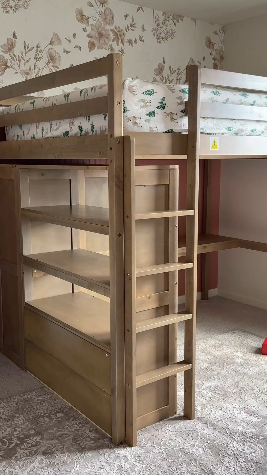 The perfect full size loft bed from @wayfair We got this for our teen. She is so crafty & needs a place to store all her stuff & work! This loft bed is under $800 & has a small closet storage, shelving & two drawers as well as a desk area. 

We have a cute idea for behind the drawers I’ll link that too!
