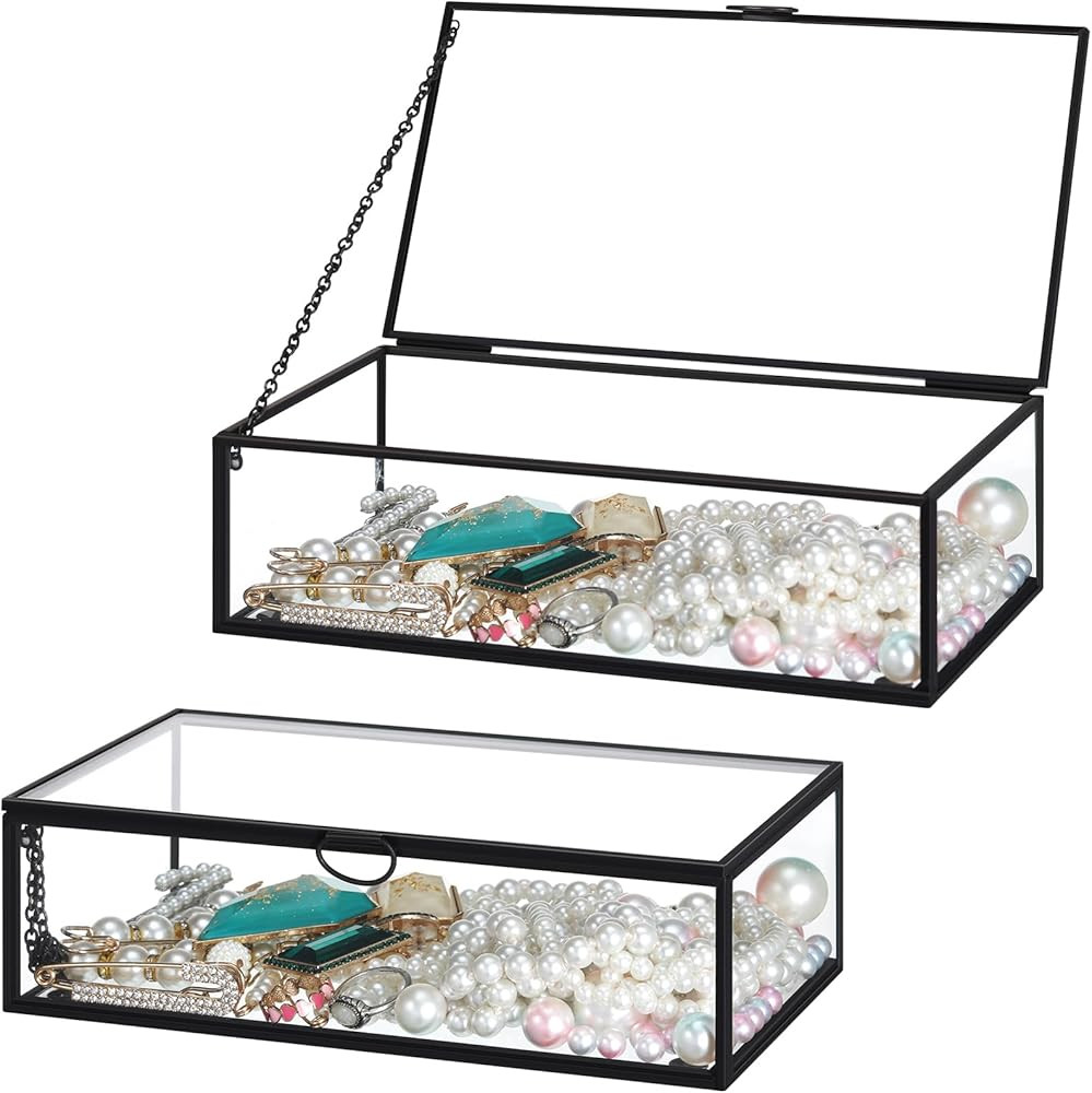Tondiamo Vintage Glass Lidded Box Rectangle Glass Jewelry Box Keepsake Display Clear Box Decorati... | Amazon (US)