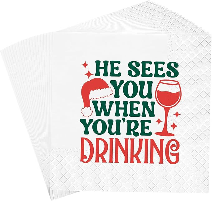 50Pcs He Sees You When You're Drinking Napkins Funny Christmas Napkins Cute Holiday Disposable Di... | Amazon (US)