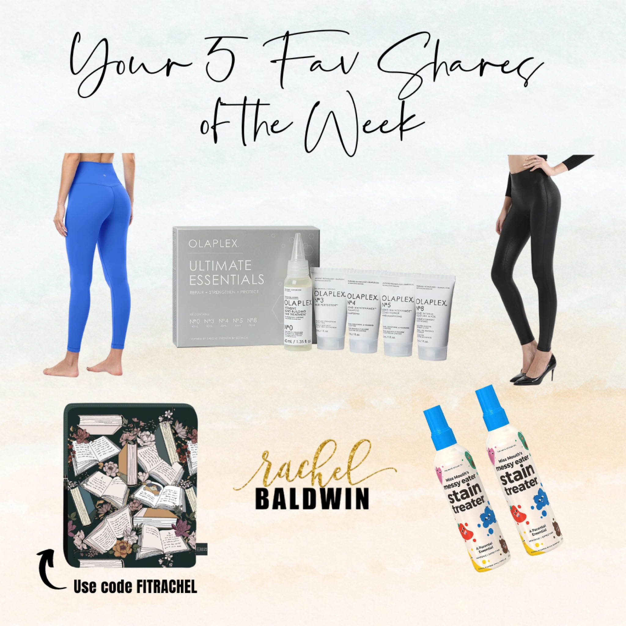 ✨YOUR✨ 5 fav shares of the week 👇 
◾️HeyNuts athletic leggings (Lulu 🍋 dupe)
◾️Olaplex ultimate essentials kit
◾️Retro Gong faux leather leggings (Spanx dupe, currently on sale!)
◾️Miss Mouth’s messy eater stain treater
◾️Book Beau book sleeve. (Use code FITRACHEL for 10% off!)

#LTKfit #LTKbeauty #LTKsalealert