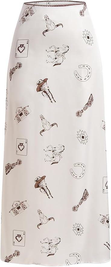 Women's Western Print Maxi Skirt Vintage High Waisted Cowgirl Party Rave Skirts Streetwear | Amazon (US)