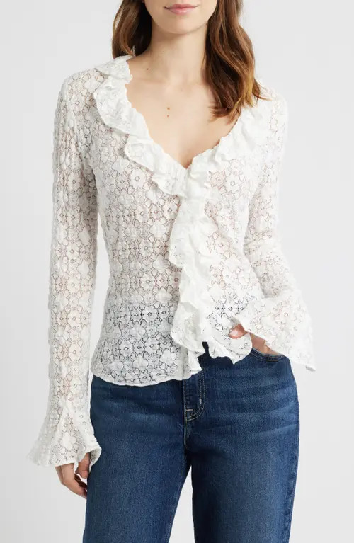 Hill House Home The Gabriella Ruffle Lace Top in White at Nordstrom, Size X-Large | Nordstrom