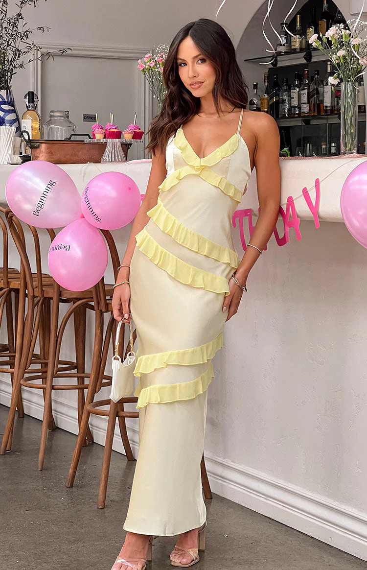 Inara Yellow Ruffle Maxi Dress | Beginning Boutique (US)