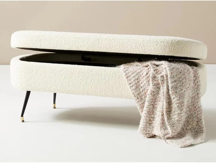Plata Decor IMPORTP Pacha Modern Bouclé Storage Bench with Metal Legs Cream White Upholstered Ot... | Amazon (CA)