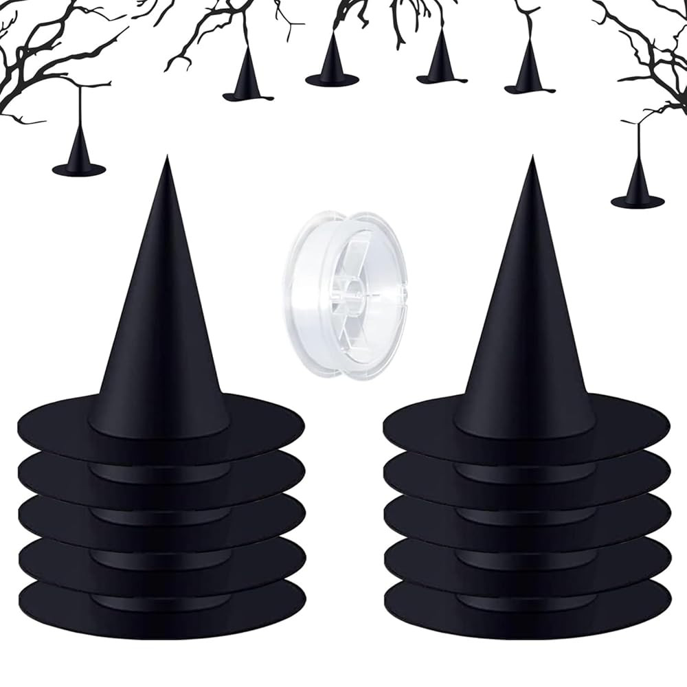 10 Pieces Witch Hat, Halloween Costume and Hanging Decorations, Black X-Large Party Yard Decor Wi... | Amazon (US)