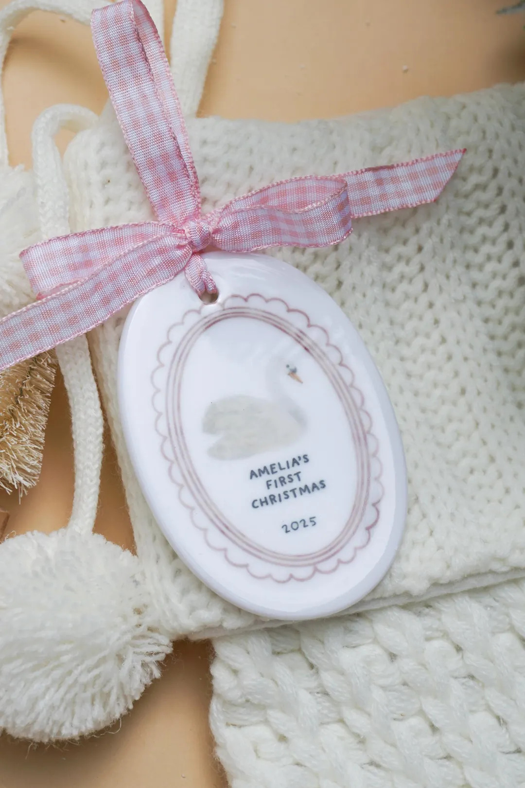 Personalized Baby Girl First Christmas Ornament Pink Swan Gingham Bow Decor Family Keepsake Ornam... | Etsy (US)