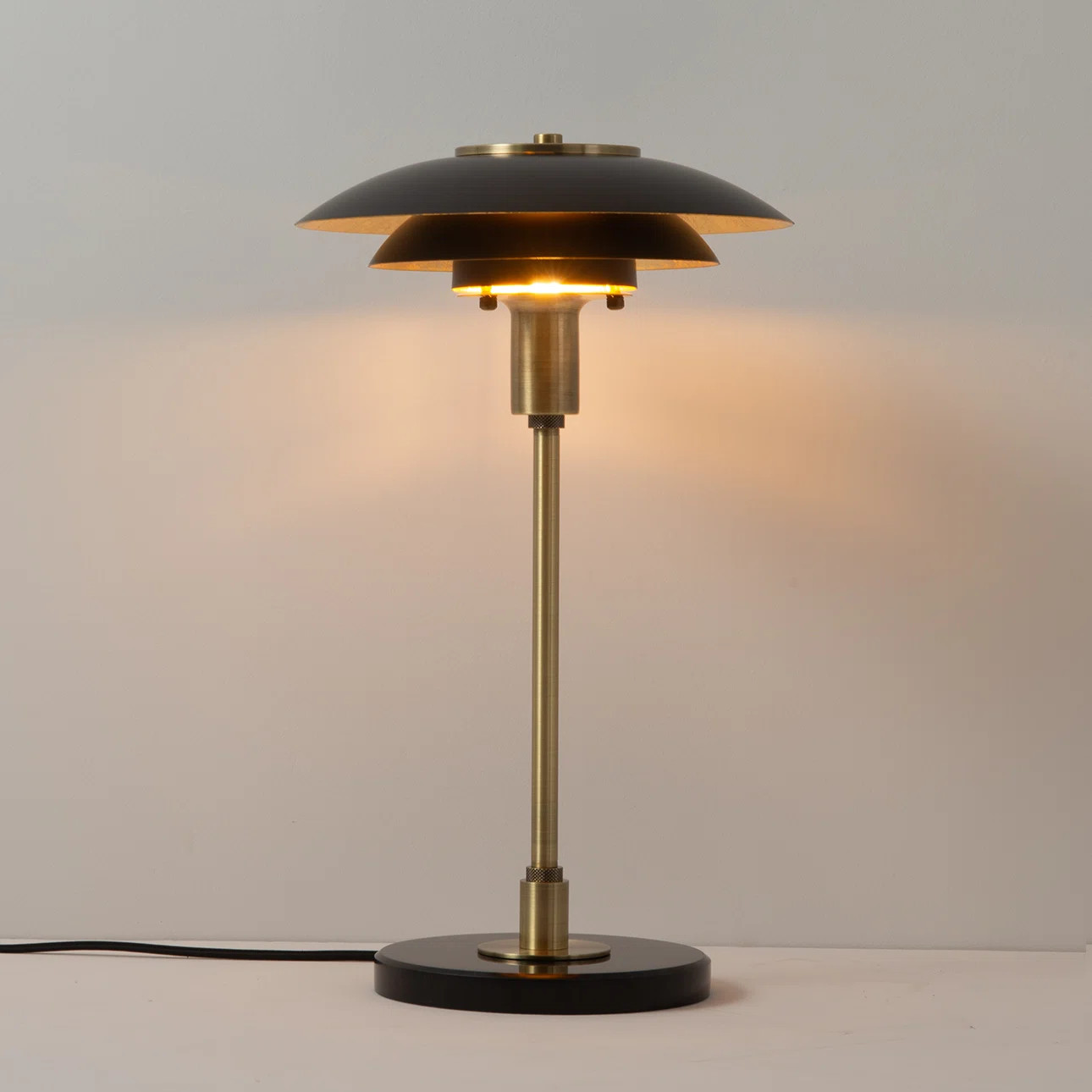 Nova of California Rancho Mirage Table Lamp - Matte Black & Gold-Leaf Shade, Weathered Brass, Bla... | Wayfair North America