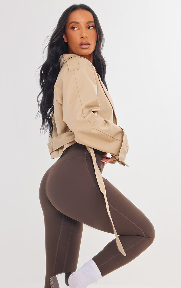 Camel Cropped Trench Coat | Outerwear | PrettyLittleThing US