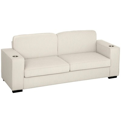 3 Seater Sofa Seat Cushions Armrest Cup Holders Corduroy Bedroom Cream White | eBay UK