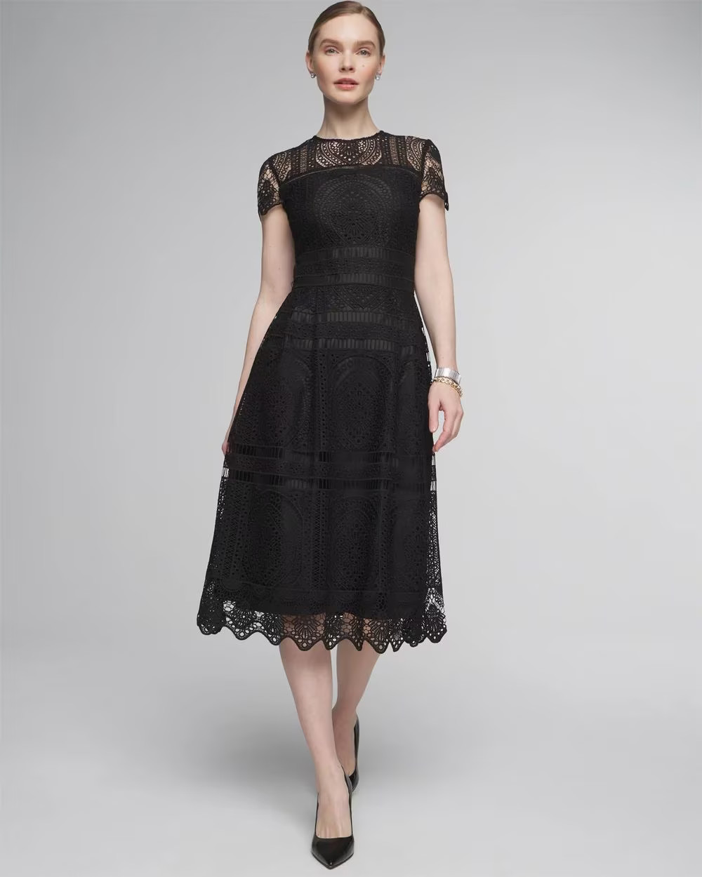 Embroidered Lace Fit-and-Flare Dress | White House Black Market