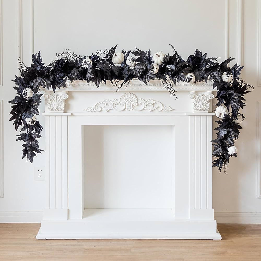 MISSPIN 6FT Black Maples Leaf Garland, Halloween Fall Leaf Garland Artificial Hanging Black Maple... | Amazon (US)