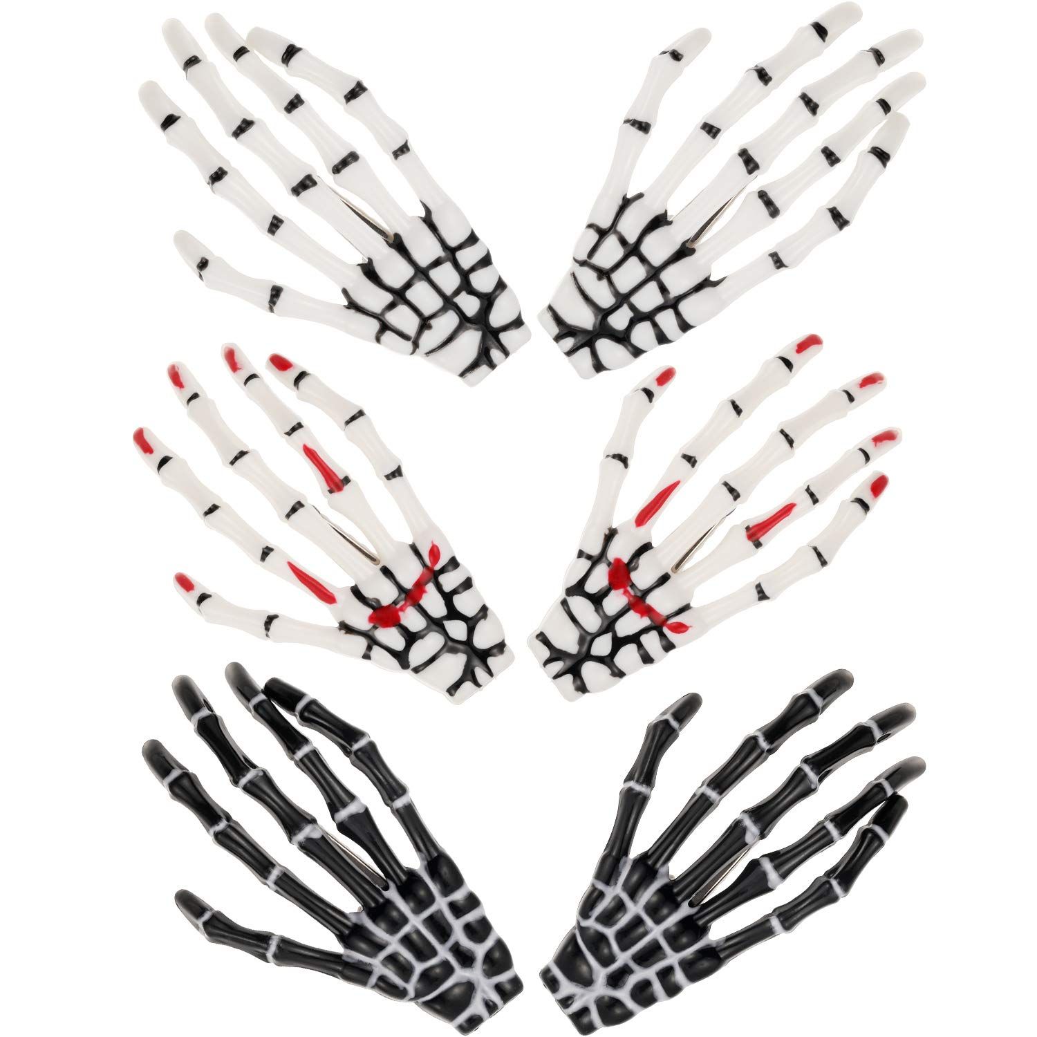 6 Pieces Skeleton Hands Bone Hair Clips Claws Skull Hand Hair Clip Hairpin Zombie Punk Rock Horror H | Amazon (US)