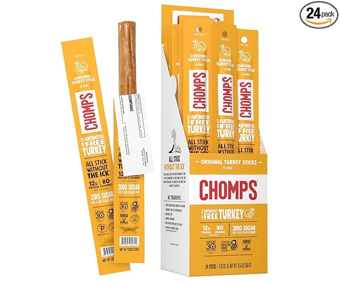 Chomps Free Range Jerky Snack Sticks Keto Paleo Whole30 Approved Gluten Free Sugar Free 60 Calori... | Amazon (US)