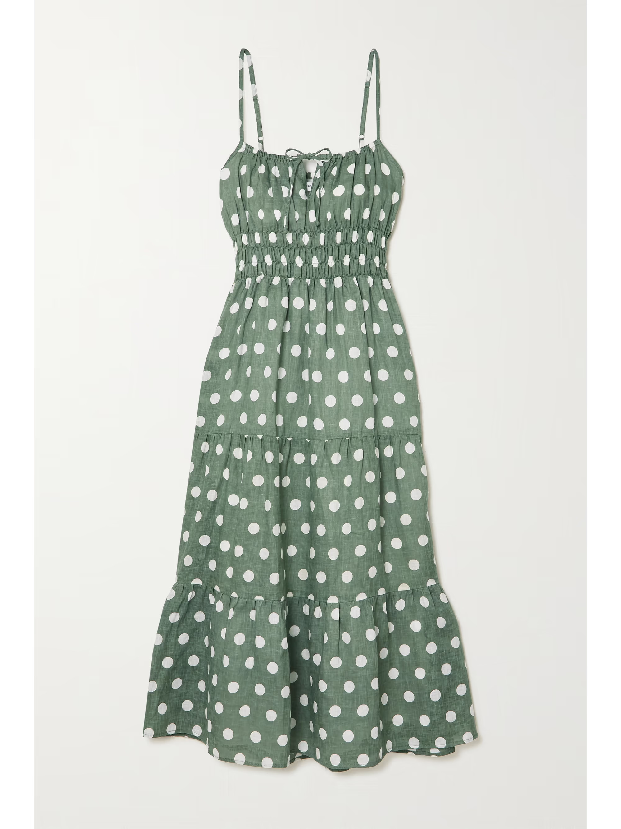 + NET SUSTAIN Shaloom shirred polka-dot linen midi dress | NET-A-PORTER (US)