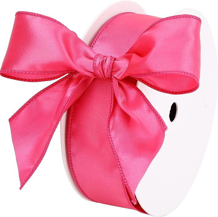 Hot Pink Satin Wired Ribbon 1.5 Inch, Fuschia Wire Edge Ribbon for Gift Wrapping, Baby Shower, We... | Amazon (US)