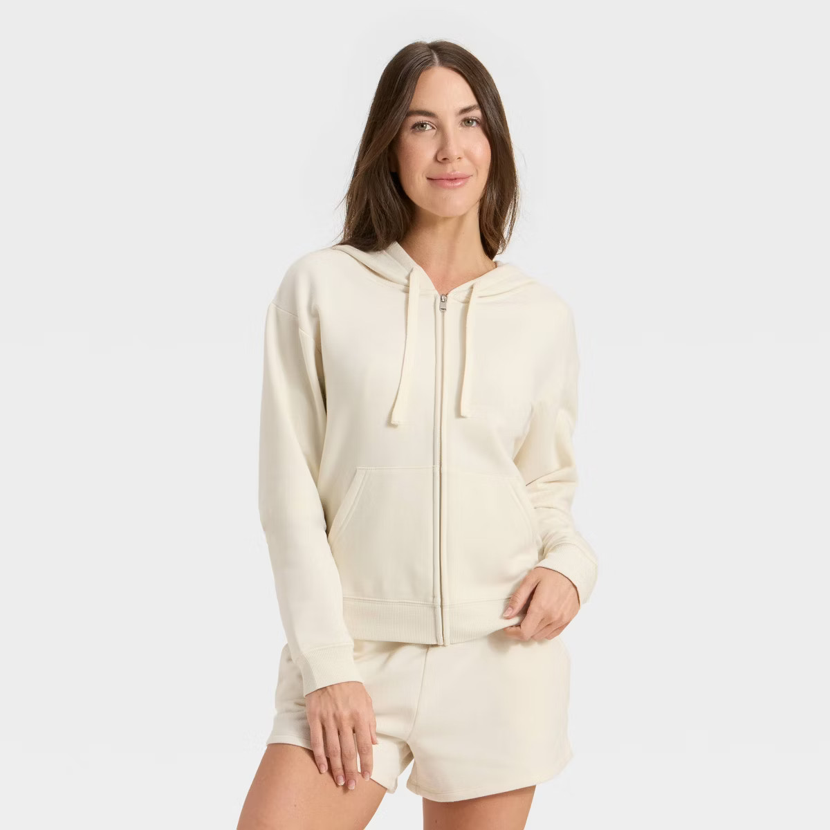 Women's Fleece Zip-Up Sweatshirt - Auden™ Cream S | Target