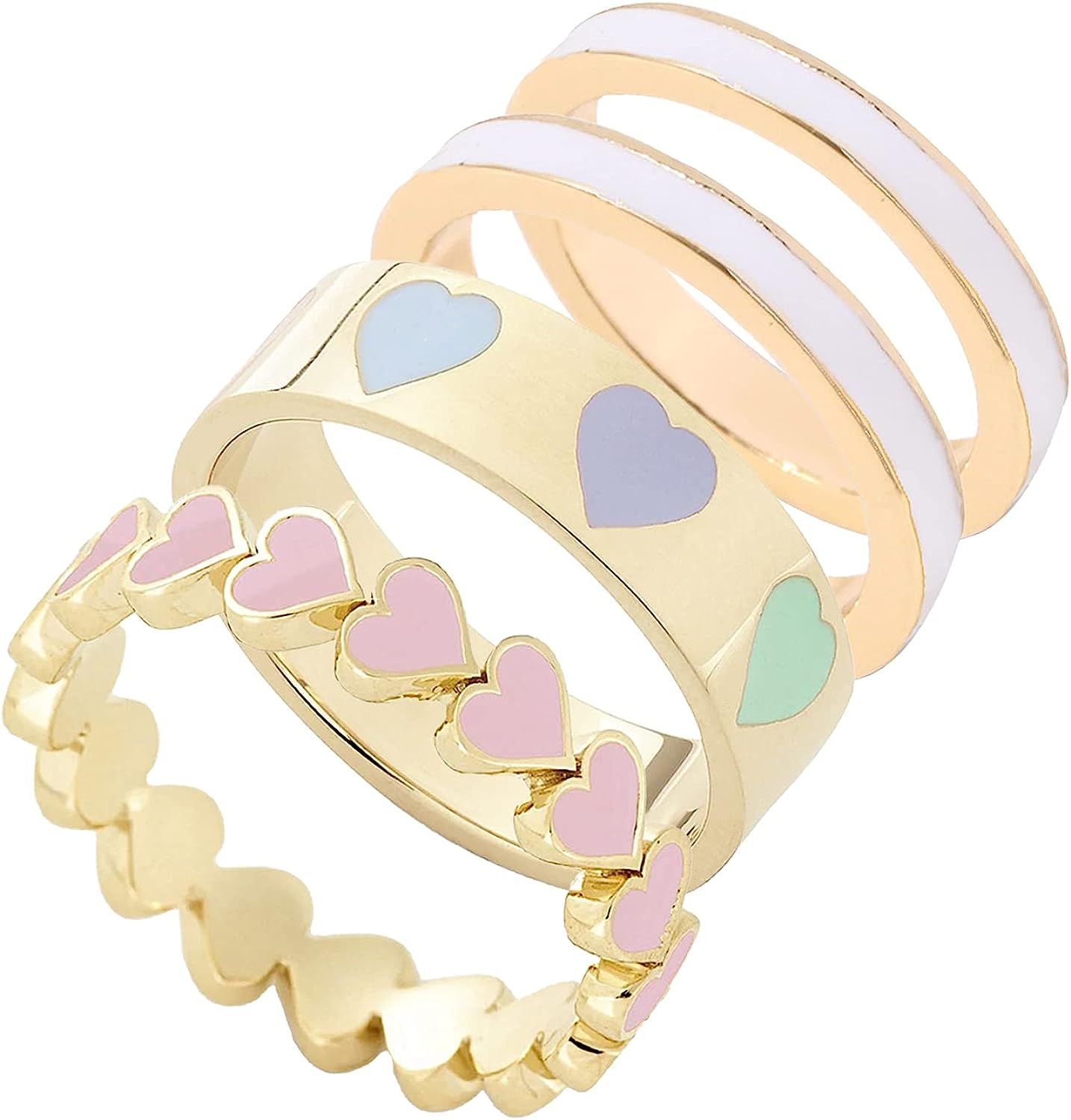 4Pcs Colorful Heart Ring Gold Band Rings Set for Women Girl Couple. Cute Love Heart Shape Plain S... | Amazon (US)