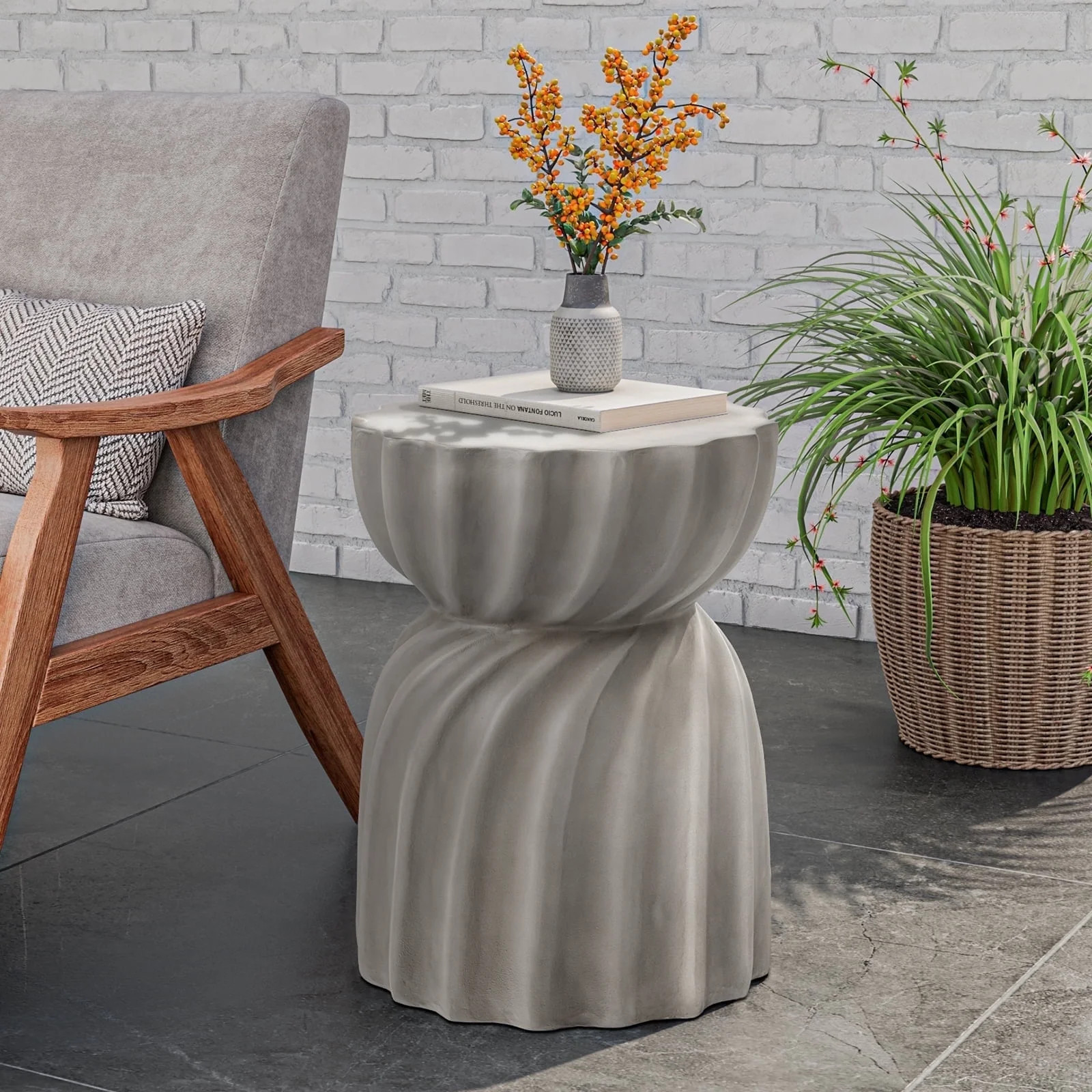 COSIEST Outdoor Concrete Side Table,Lightweight 18.7" H Accent Table in Graphite Gray for Patio | Walmart (US)
