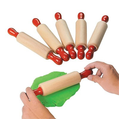Fun Express 9" Small Classic Wood Dough Rollers with Red Handles - 6 Pc. | Target