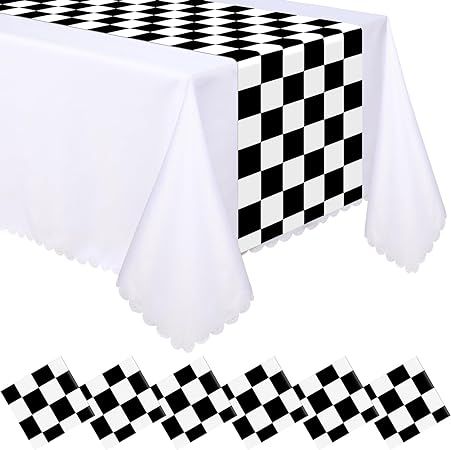 Preboun 6 Pieces Black and White Checkered Table Runner 14 x 108 Inches Racing Theme Flag Tablecl... | Amazon (US)