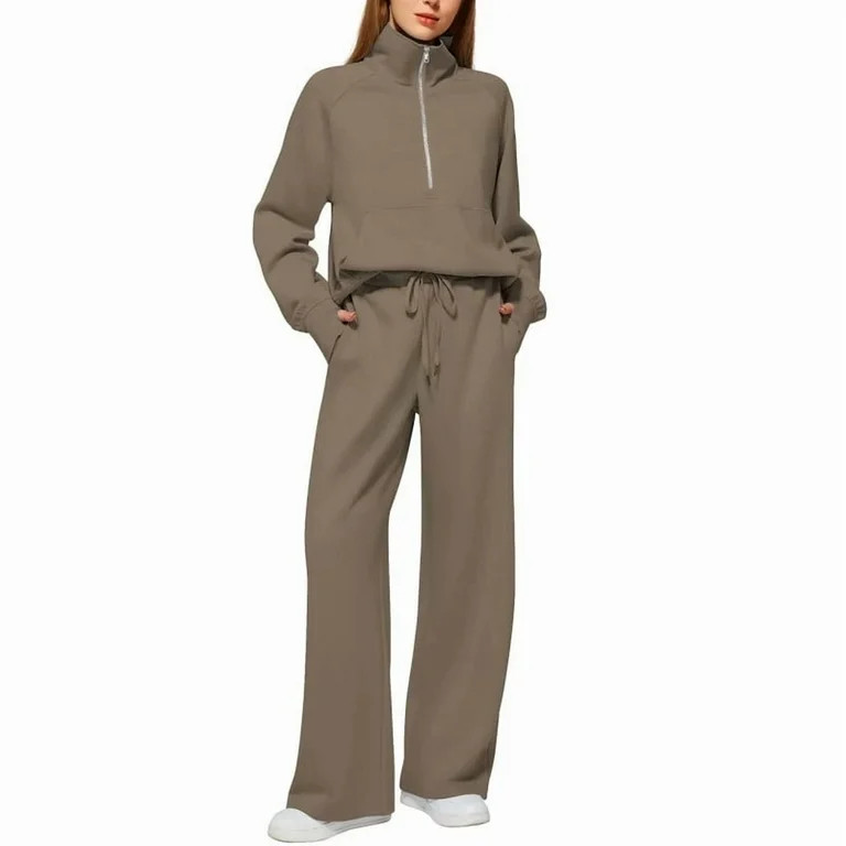 Scacto Women's 2 Piece Outfits Lounge Hoodie Set Oversized Half Zip Pullover Sweatshirt Wide Leg ... | Walmart (US)