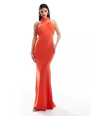 ASOS DESIGN sleeveless wrap front maxi dress in orange | ASOS (Global)